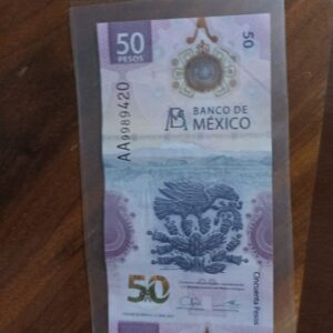 BILLETE DE COLECCION DE CINUENTA PESOS AJOLOTE SERIE AA AÑO 2021
