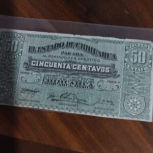 BILLETE DE COLECCION DE CINCUENTA CENTAVOS ESTADO DE CHIHUAHUA AÑO 1914