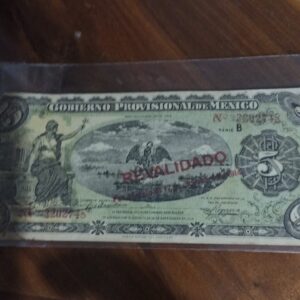 billete de coleccion cinco pesos gobierno provisional de mexico año 1914