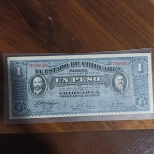 BILLETE DE COLECCION DE UN PESO DOS CARITAS  ESTADO DE CHIHUAHUA AÑO 1914