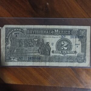 billete de colleccion  DOS PESOS GOBIERNO PROVISIONAL DE MEXICO AÑO 1916