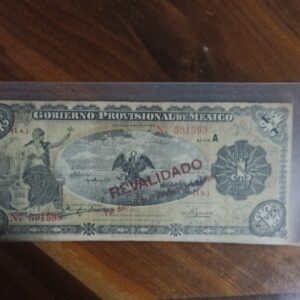 BILLETE DE COLECCION UN PESO SERIE A GOBIERNO PROVISIONAL DE NEXICO AÑO 1914