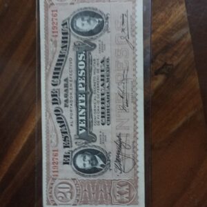 BILLETE DE COLECCION VEINTE PESOS DOS CARITAS AÑO 1915