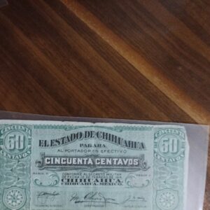 BILLETE DE COLECCION CINCUENTA CENTAVOS ESTADO DE CHUHUAHUA AÑO 1914