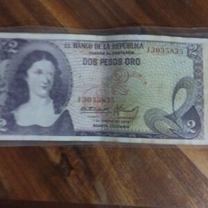 BILLETE DE COLECCION DOS PESOS ORO DE COLOMBIA AÑO 1972