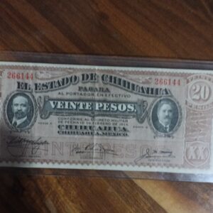 BILLETE DE COLECCION VEINTE PESOS DOS CARITAS AÑO 1914