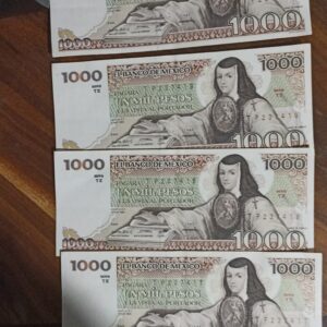 4 BILLETES DE COLECCION MIL PESOS SOR JUANA SERIE CONSECUTIVOS 17 18 19 Y 20 AÑO 1983