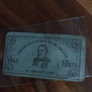 billete DE COLECCION 10 CENTAVOS BILIMBIQUE DE VERACRUZ AÑO 1915